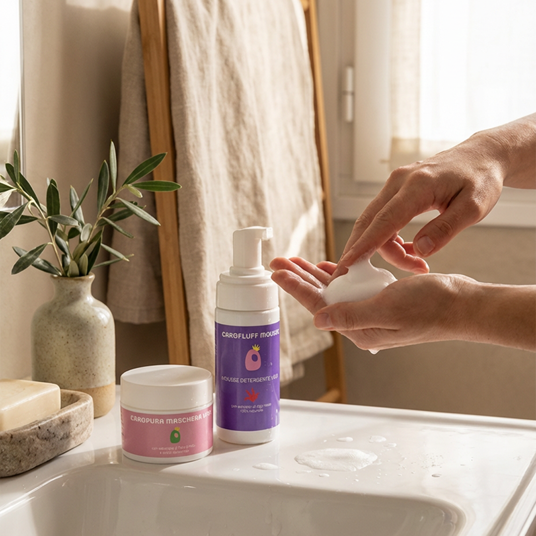 Caro Beauty CaroFluff Mousse Detergente Viso CaroPerlaMaschera Viso Weekly Reset Ritual 1